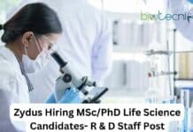 Zydus R&D Job Opening For MSc & PhD Life Sciences – Apply Online Zydus R&D Job Opening For MSc & PhD Life Sciences - Apply Online