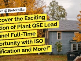 "Discover the Exciting Position of Plant QSE Lead in Pune! Full-Time Opportunity with ISO Certification and More!"