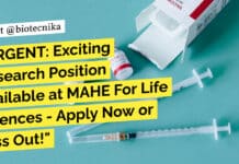 URGENT: Exciting Research Position Available at MAHE For Life Sciences – Apply Now or Miss Out! Recruitment for Research Position at MAHE For Life Sciences - Apply Now