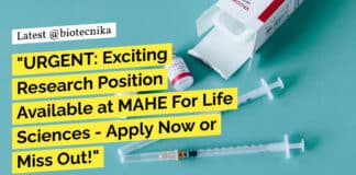 Recruitment for Research Position at MAHE For Life Sciences - Apply Now