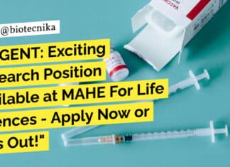 Recruitment for Research Position at MAHE For Life Sciences - Apply Now