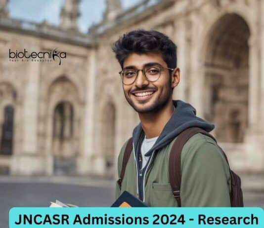 JNCASR Admissions 2024
