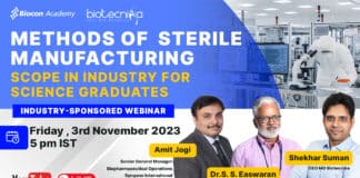 Biocon Academy Webinar Registrations - Methods in Sterile Manufacturing: Scope in the Industry for Science Graduates