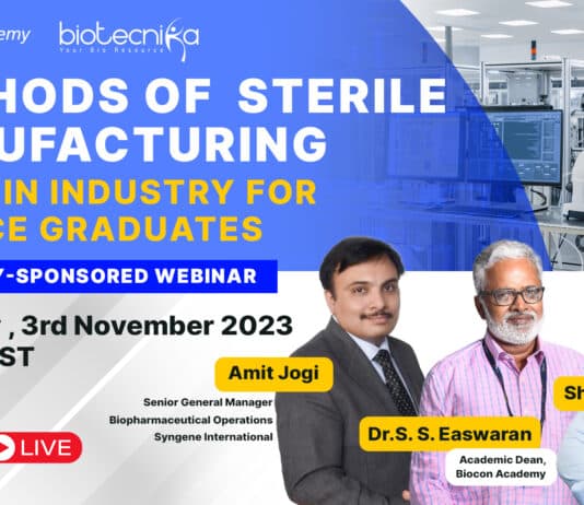 Biocon Academy Webinar Registrations - Methods in Sterile Manufacturing: Scope in the Industry for Science Graduates