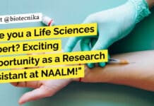 Exciting opportunity as a Research Assistant at NAALM, Bangalore "Are you a Life Sciences expert? Exciting opportunity as a Research Assistant at NAALM!"