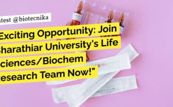 Bharathiar University Life Sciences/ Biochem Research Recruitment