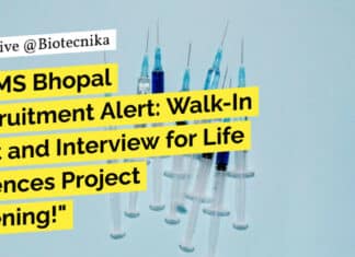 AIIMS Bhopal Life Sciences Project Opening Recruitment - Attend Walk-In