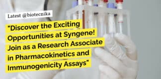 "Discover the Exciting Opportunities at Syngene! Join as a Research Associate in Pharmacokinetics and Immunogenicity Assays"