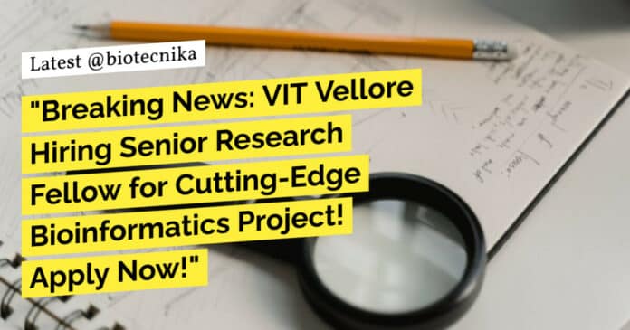 VIT Vellore Job Alert! Bioinformatics SRF Recruitment