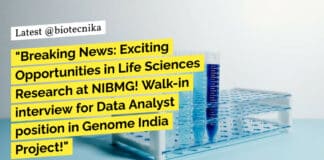 "Breaking News: Exciting Opportunities in Life Sciences Research at NIBMG! Walk-in interview for Data Analyst position in Genome India Project!"