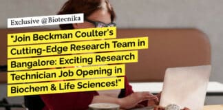 "Join Beckman Coulter's Cutting-Edge Research Team in Bangalore: Exciting Research Technician Job Opening in Biochem & Life Sciences!"
