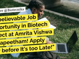 Biotech Project Associate @ Coimbatore Campus, Amrita Vishwa Vidyapeetham