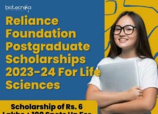 Reliance Foundation Scholarships 2023-24 For Life Sciences Postgraduate Nw