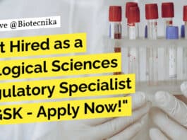 Biological Sciences Regulatory Specialist Job Opening at GSK, Apply Online
