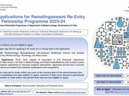 Ramalingaswami Re-Entry Fellowship Programme 2023-24, Apply Online