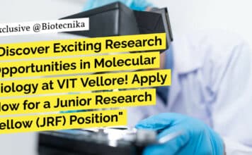 "Discover Exciting Research Opportunities in Molecular Biology at VIT Vellore! Apply Now for a Junior Research Fellow (JRF) Position"