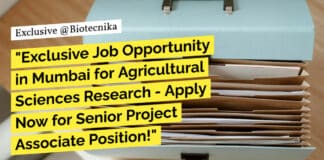 "Exclusive Job Opportunity in Mumbai for Agricultural Sciences Research - Apply Now for Senior Project Associate Position!"