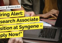 Hiring Alert: Research Associate Position at Syngene For MSc Life Sciences – Apply Now! "Hiring Alert: Research Associate Position at Syngene - Apply Now!"
