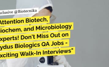 "Attention Biotech, Biochem, and Microbiology Experts! Don't Miss Out on Zydus Biologics QA Jobs - Exciting Walk-In Interviews"