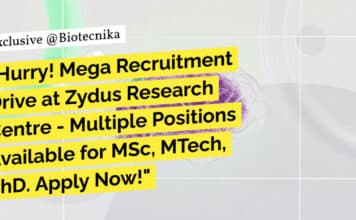 "Hurry! Mega Recruitment Drive at Zydus Research Centre - Multiple Positions Available for MSc, MTech, PhD. Apply Now!"