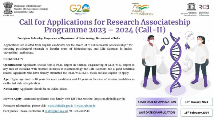 DBT RA Programme 2024 - DBT-Research Associateship Programme 2023-24