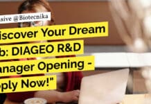 "Discover Your Dream Job: DIAGEO R&D Manager Opening - Apply Now!"