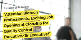 "Attention Biotech Professionals: Exciting Job Opening at ClonzBio for Quality Control Executive/Sr Executive!"
