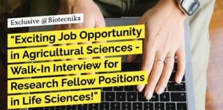 "Exciting Job Opportunity in Agricultural Sciences - Walk-In Interview for Research Fellow Positions in Life Sciences!"