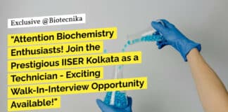 "Attention Biochemistry Enthusiasts! Join the Prestigious IISER Kolkata as a Technician - Exciting Walk-In-Interview Opportunity Available!"
