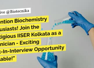 "Attention Biochemistry Enthusiasts! Join the Prestigious IISER Kolkata as a Technician - Exciting Walk-In-Interview Opportunity Available!"