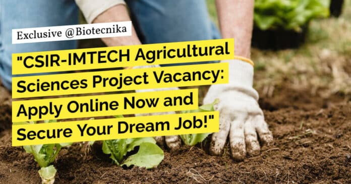 "CSIR-IMTECH Agricultural Sciences Project Vacancy: Apply Online Now and Secure Your Dream Job!"