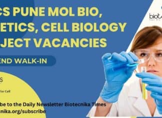 NCCS Pune Mol Bio, Genetics, Cell Biology Project Vacancies – Attend Walk-In-Interview NCCS Pune Mol Bio Job
