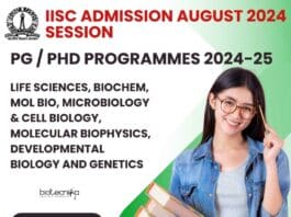 IISc Admission 2024 August Session: PG / PhD Programmes 2024-25