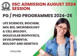 IISc Admission 2024 August Session: PG / PhD Programmes 2024-25