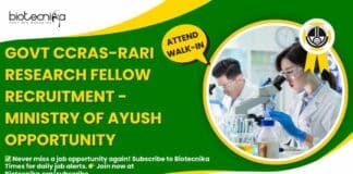 Govt CCRAS-RARI Research Fellow Recruitment - Ministry of AYUSH Opportunity