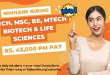 NIMHANS Biotechnology BTech Job