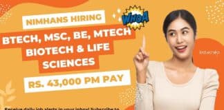 NIMHANS Biotechnology BTech Job