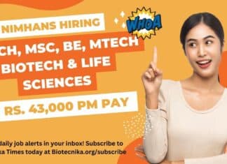 NIMHANS Biotechnology BTech Job