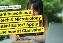 "Want to work as a Biotech & Microbiology Content Editor? Apply online now at Clarivate!"