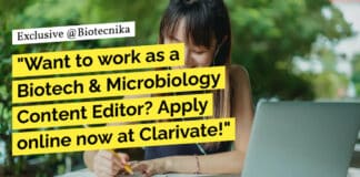 "Want to work as a Biotech & Microbiology Content Editor? Apply online now at Clarivate!"