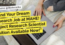 MAHE Manipal Molecular Biology Project Scientist Job With Rs. 61,000 pm Pay - Apply Now