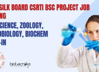 Govt Silk Board CSRTI BSc Project Job Opening – Life Science, Zoology, Microbiology, Biochem Walk-In Govt Silk Board CSRTI