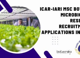 ICAR-IARI MSc Botany, Microbiology Research Recruitment – Applications Invited ICAR-IARI MSc Botany Jobs
