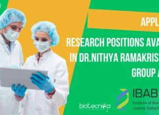 Research Positions Available in Dr.Nithya Ramakrishnan’s group at IBAB – Apply Now IBAB Research Positions Biology
