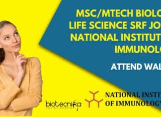 MSc/MTech Biology, Life Science SRF Job at National Institute of Immunology, Attend Walk-In NII Delhi SRF Recruitment