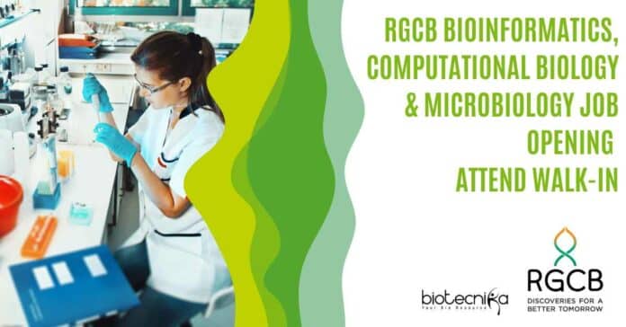 RGCB Bioinformatics, Computational Biology & Microbiology Job Opening - Attend Walk-In