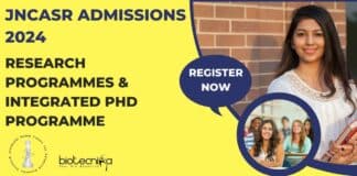 JNCASR Admissions 2024