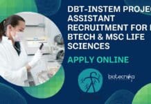 DBT-inStem Project Assistant Recruitment