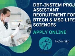 DBT-inStem Project Assistant Recruitment