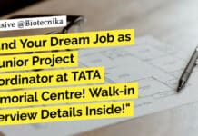 Tata Memorial Centre BSc Biotech & Life Science Walk-In-Interview For Project Job